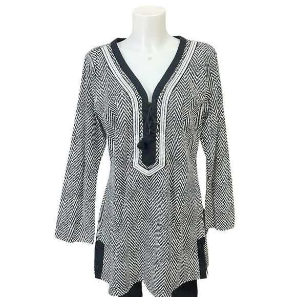 Athleta Other - Athleta Herringbone Aztec Kimssa Black White Tunic Swim Cover Up Size Large‎
